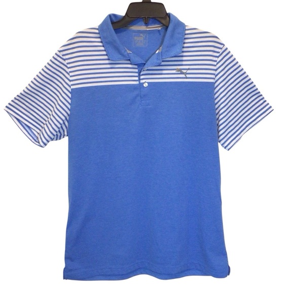 Puma Men’s Blue Striped Clubhouse Performance Golf Polo Shirt Size Large - Picture 1 of 4